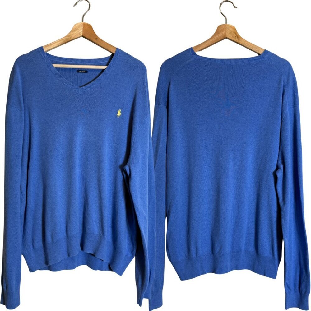 Polo Ralph Lauren Pima Cotton V-Neck Sweater Pullover Men's XL* Blue Preppy Soft